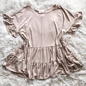 ROUND NECK RUFFLE SHORT SLEEVE RUFFLE HEM TOP